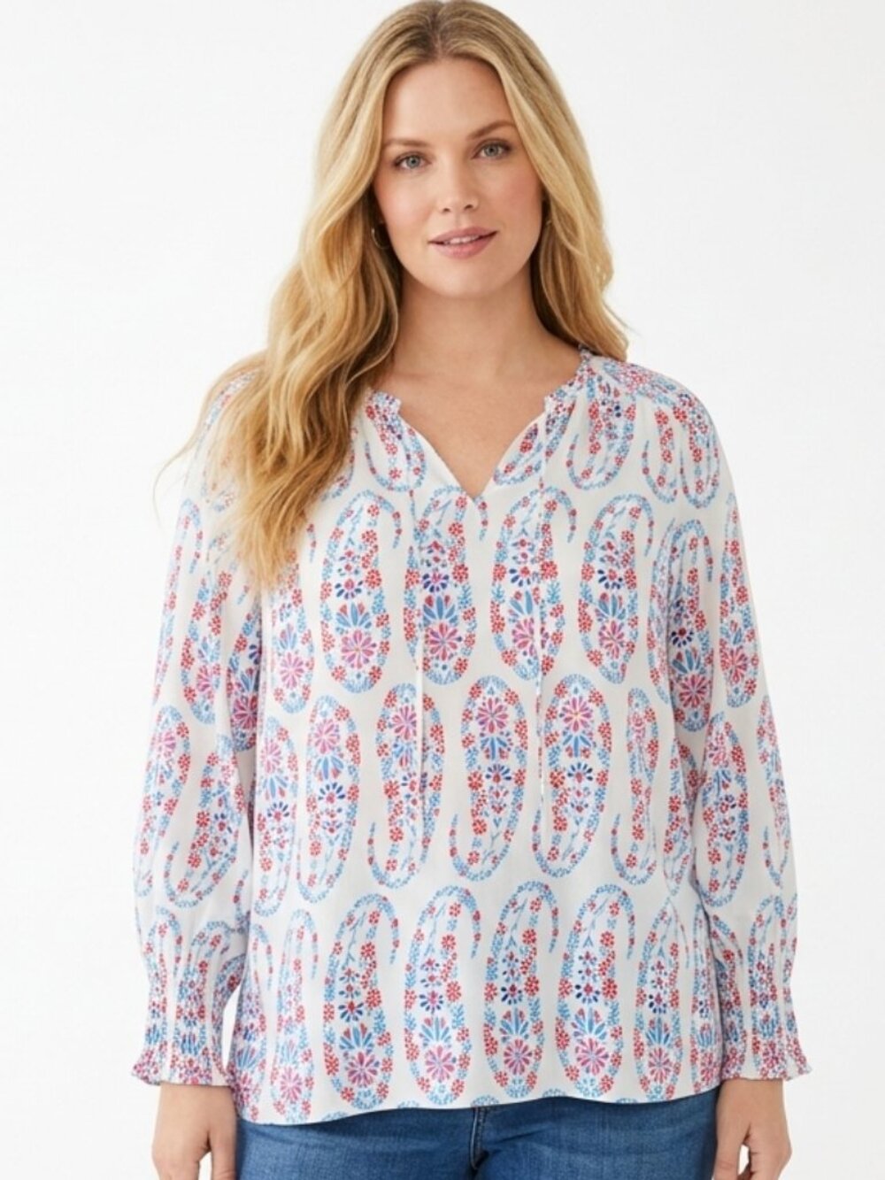 Talbots Paisley Peasant Blouse Boho Floral Long Sleeve Tunic Top 2Xp Plus Petite